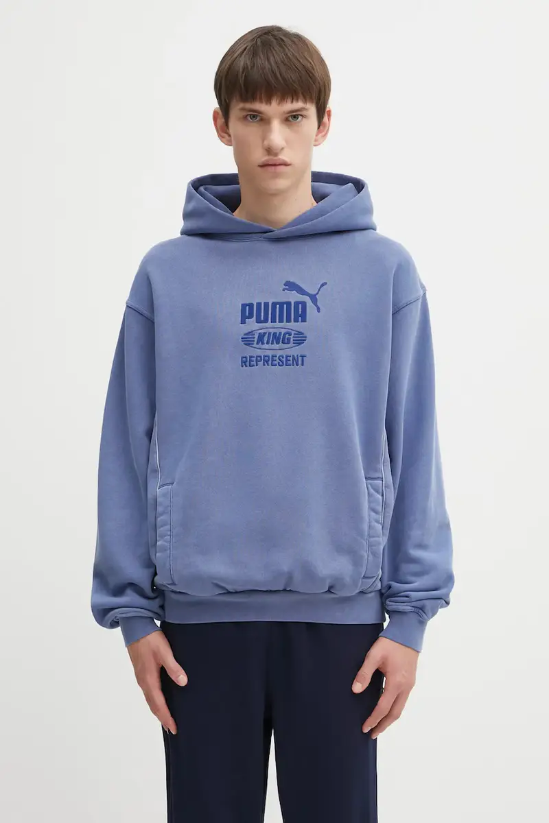 Puma felpa in cotone x REPRESENT uomo colore blu con cappuccio con applicazione 632542