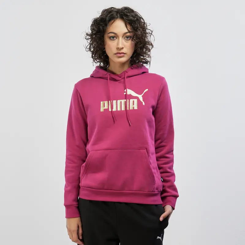 PUMA Felpa sportiva fucsia con maxi logo glitterato