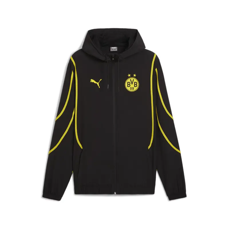 Giacca in tessuto pre-partita Borussia Dortmund da uomo PUMA Black Faster Yellow | Puma Nero