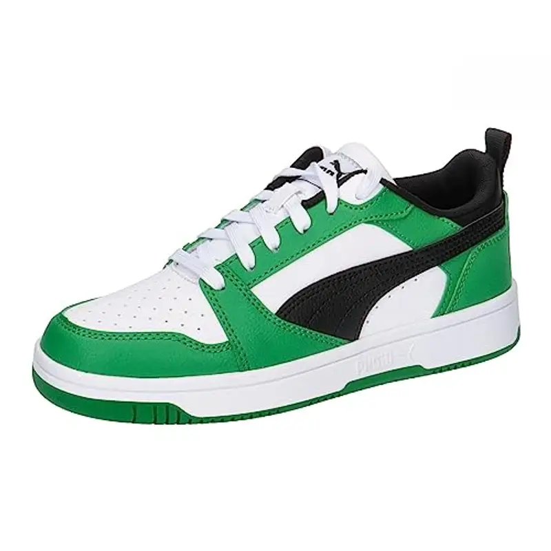 PUMA Rebound V6 Lo JR, Sneaker, White Black-Archive Green, 35.5 EU