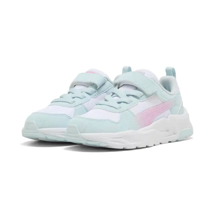 PUMA Scarpe da ginnastica da bambina bianche e azzurre con strappo e dettaglio rosa laterale