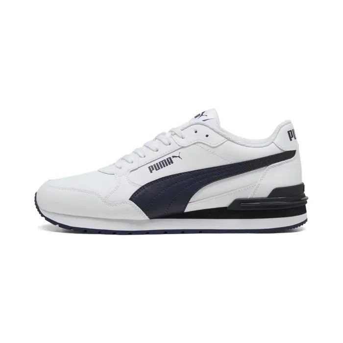 PUMA Sneakers da uomo bianche e blu con inserti in tessuto e logo laterale