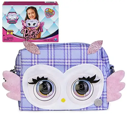 Purse Pets BORSETTA PRINT PERFECT | versione Gufetta Viola Scozzese, oltre 30 effetti sonori e reazioni, giocattoli
