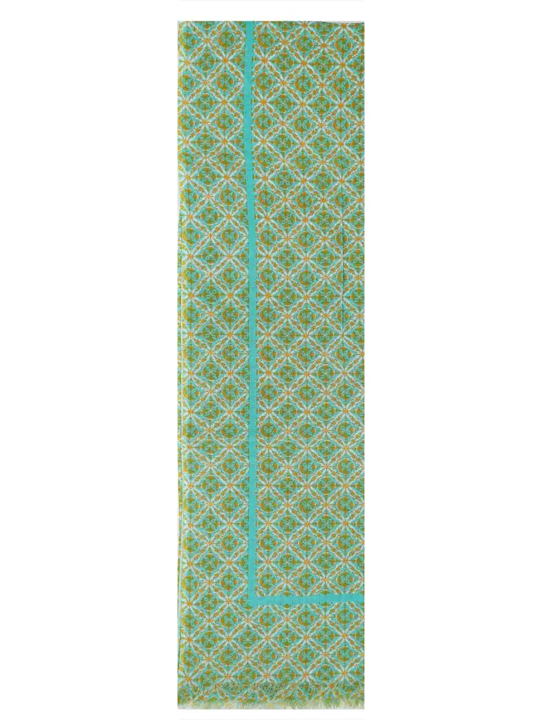 Pyaar Cielo stole in lino e cotone verde a fantasia Donna 60260003 0036