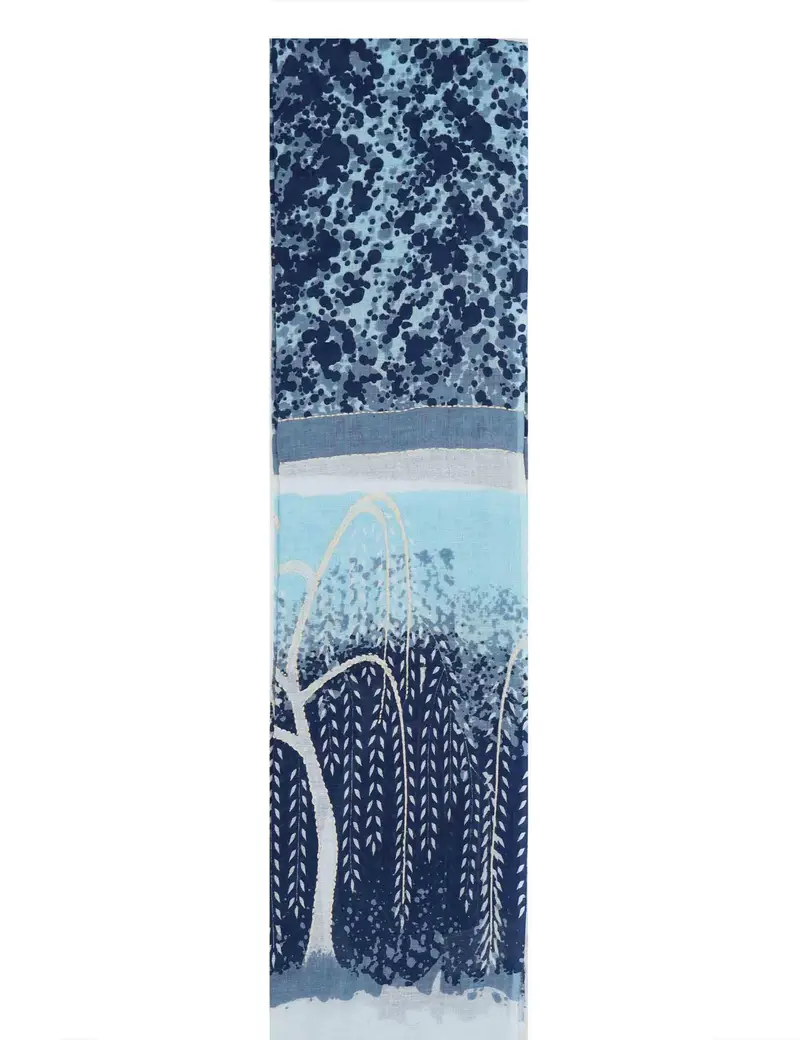 Pyaar Salice stole in lino e cotone blu a fantasia Donna 60260006 0035