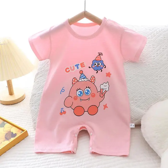 QEC Tutina estiva per neonato, da 0 a 1 anno, a maniche corte, con motivo a cartoni animati