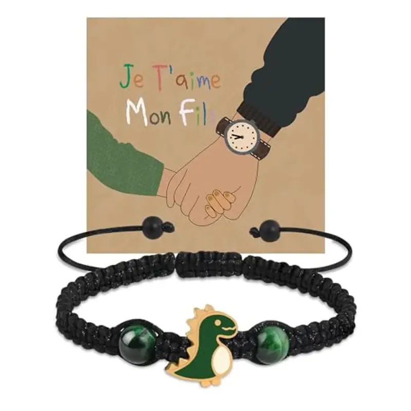 QianSiLi Padre e figlio Regalo per figlio Nero bracciale dinosauri Braccialetti bambini Bracciale ragazzo Regalo