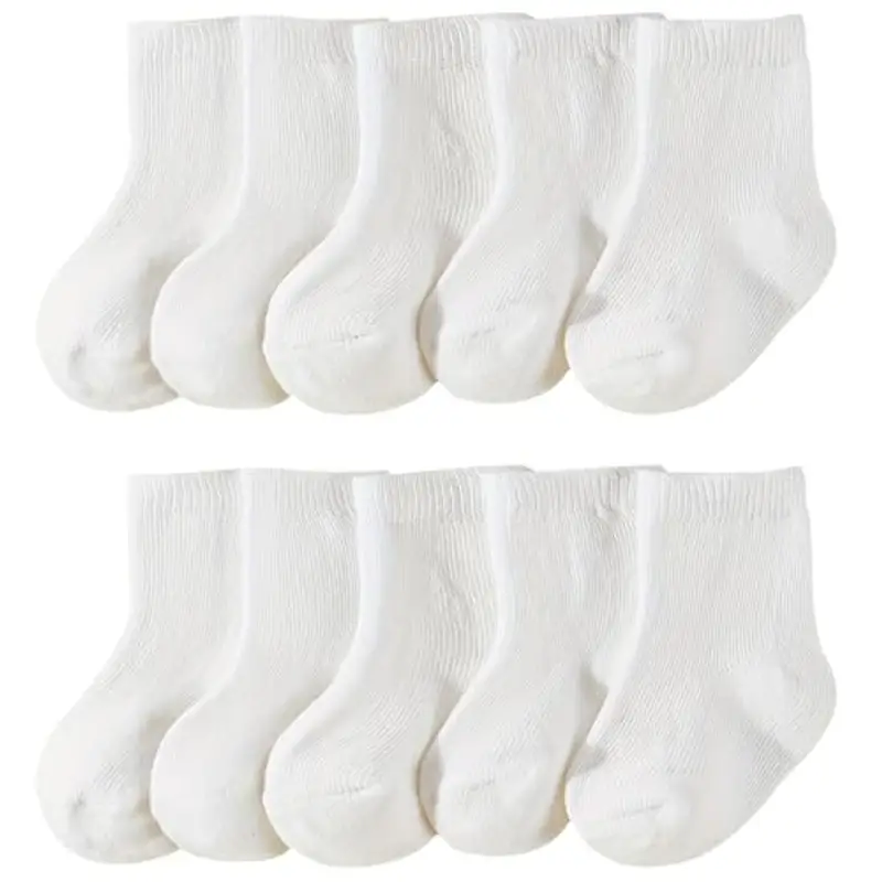 QIYIENDIAN 10 Paia Calzini Neonato Cotone Unisex Bianchi