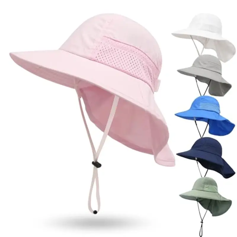 QIYIENDIAN Cappello da Sole per Neonati UPF 50+ Protezione Solare Regolabile Cappello a Secchiello per Bambini, Ragazzi e Ragazze(Pink