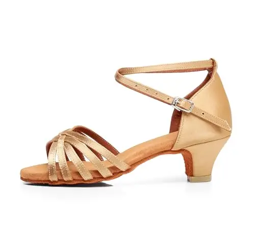 QUNUNOIRE Scarpa da Ballo, Scarpe da Ballo Latino Morbide e Comode per Bambina con Tacco 4cm Beige 30 EU