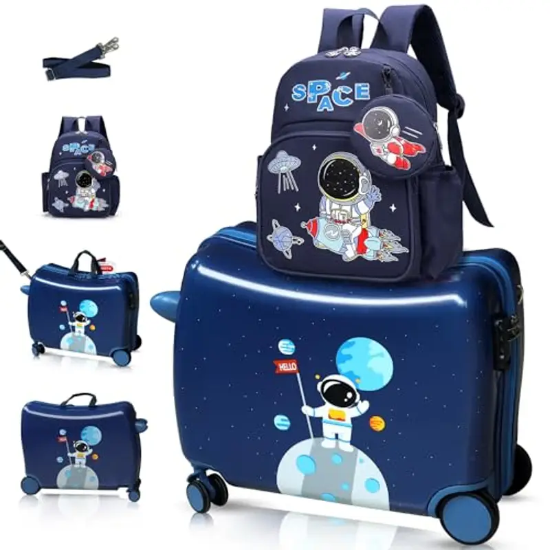 R.Leone Valigia Cavalcabile per Bambina EasyJet 45x36x20 cm + 30x23x14 cm Set 2 Pezzi Trolley Bagaglio a mano 4 Ruote e Zaino 325