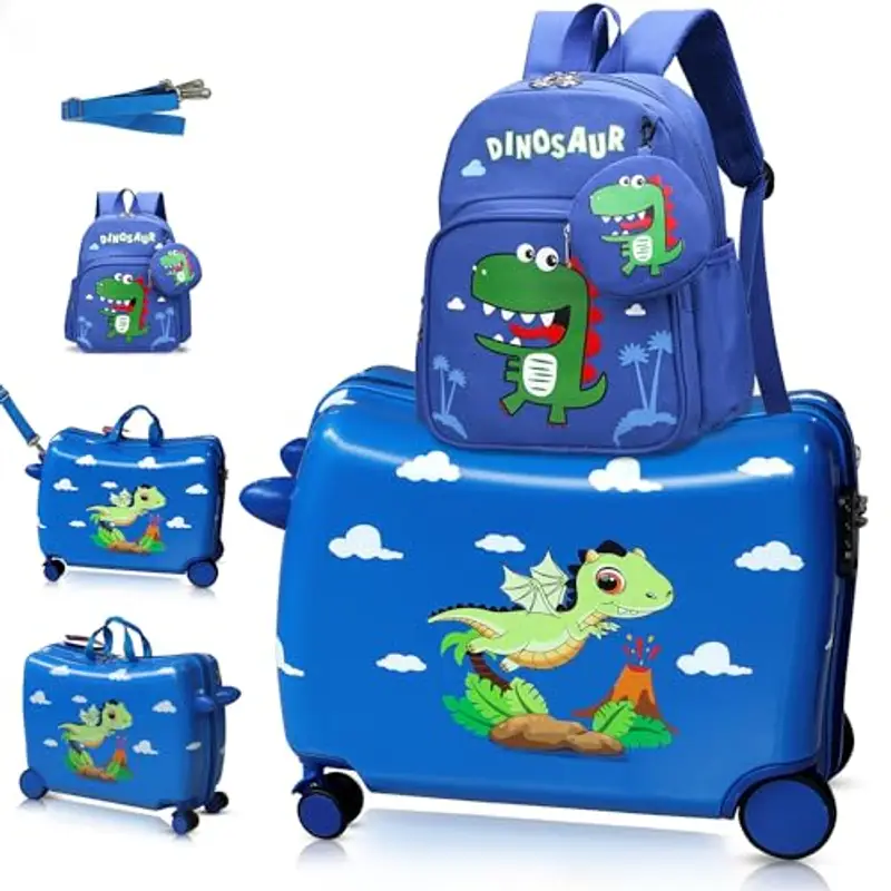 R.Leone Valigia Cavalcabile per Bambina EasyJet 45x36x20 cm + 30x23x14 cm Set 2 Pezzi Trolley Bagaglio a mano 4 Ruote e Zaino 325