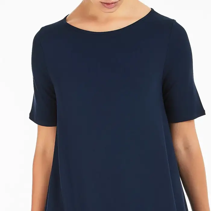 Ragno T-shirt donna d443x7 mezza manica crepe tinta unita bleu miniatura 3