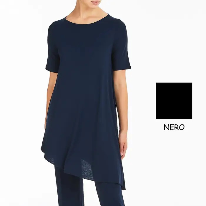 Ragno T-shirt donna d443x7 mezza manica crepe tinta unita bleu miniatura 4