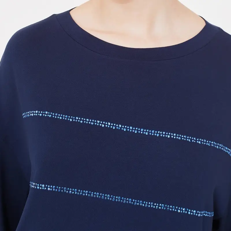 Ragno T-shirt manica 3/4 con strass dd44t7 donna bleu