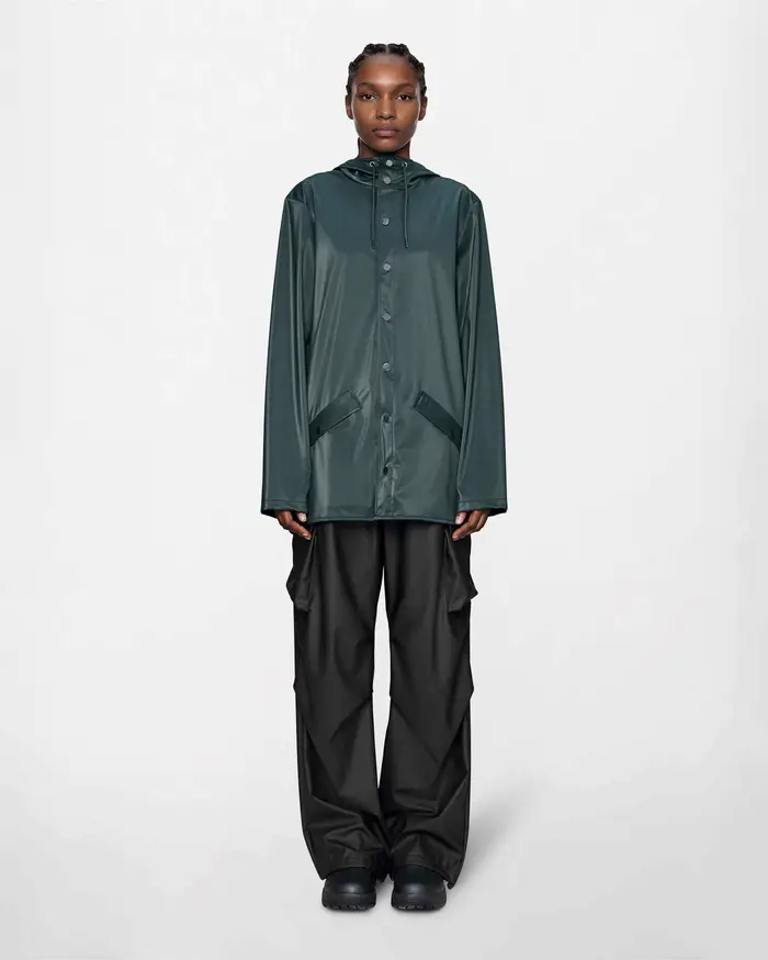 Rains Giacca antipioggia Long Jacket color prugna con abbottonatura a pressione frontale