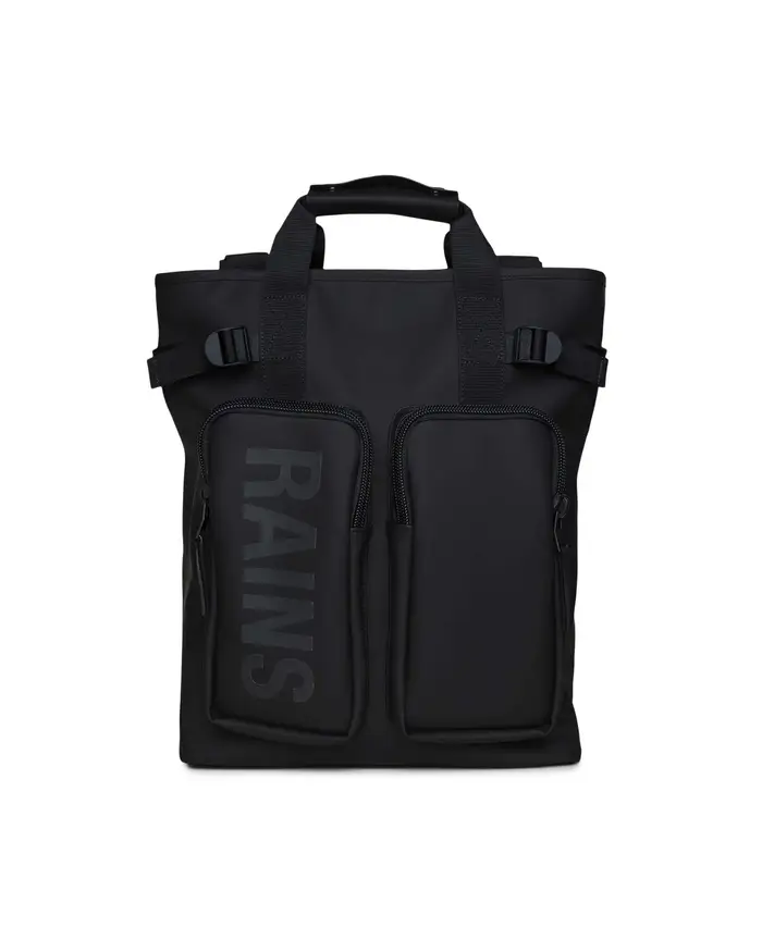 Texel Tote Backpack Rains nera in tessuto impermeabile effetto gommato