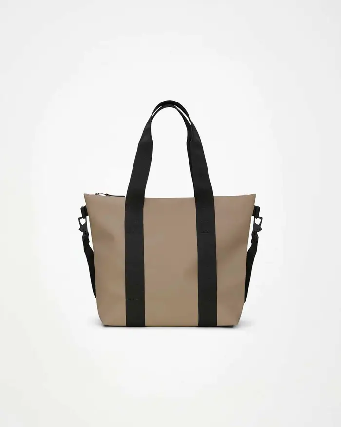 Rains Tote Bag Mini beige in tessuto impermeabile con chiusura a zip