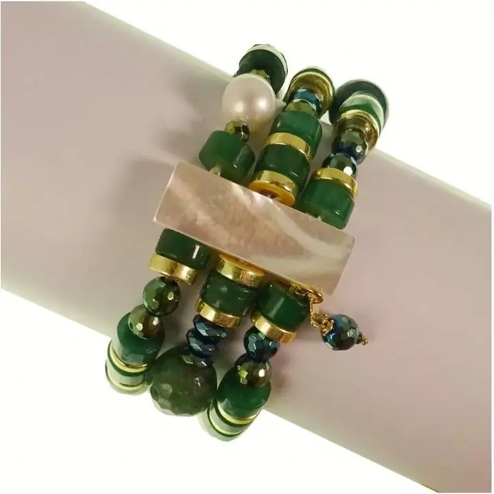 RAJOLA Bracciale Di 3 File In Argento Con Avventurina