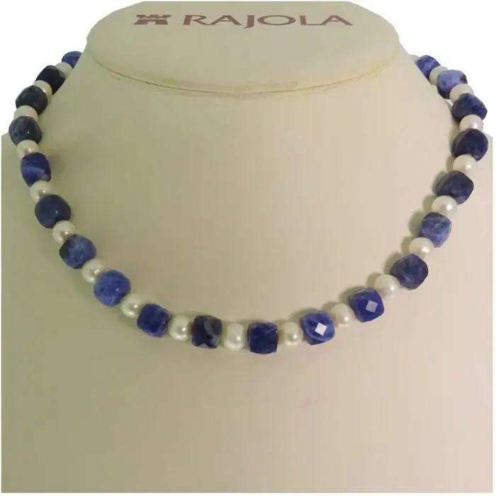 RAJOLA Collana In Oro Con Perle Bianche E Sodalite Mop