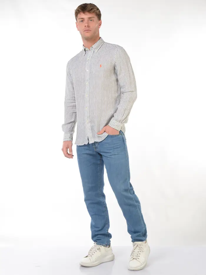 RALPH LAUREN camicia da uomo in lino a righe Verde