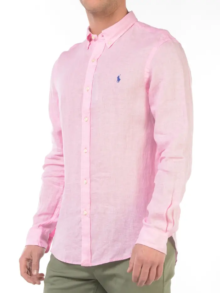 RALPH LAUREN camicia da uomo in lino con logo ROSA