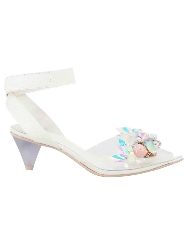 Ras Sandali donna in pelle bianca con cinturino alla caviglia e accessori luminosi Donna 7600 100