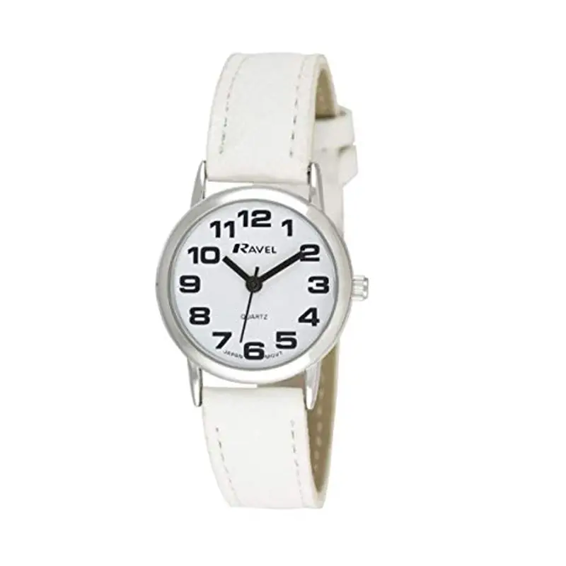 Ravel orologio con cinturino unisex di facile lettura con grandi numeri - Quadrante bianco/argento tono/bianco