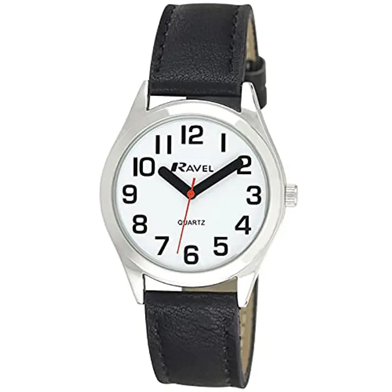 Ravel Orologio Unisex Super Audace Cinturino di Aiuto alla vista con Grandi Numeri - Quadrante Bianco/Colore Argento/Nero
