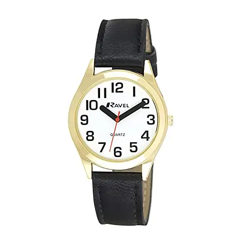 Ravel Orologio Unisex Super Audace Cinturino di Aiuto alla vista con Grandi Numeri - Quadrante Bianco/Colore Oro/Nero