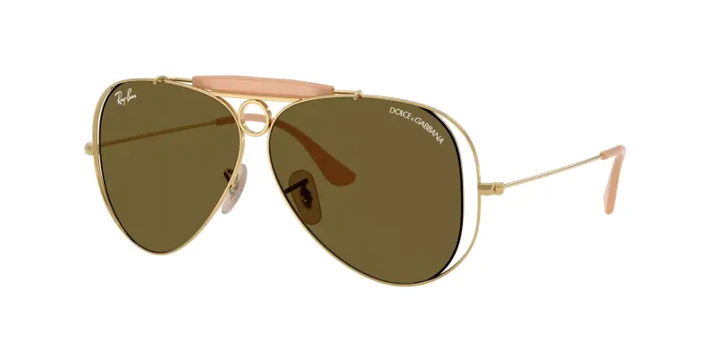 Ray - Ban Unisex x DOLCE&GABBANA RB3138M 001/73 Occhiali da sole Metallo Oro Marrone Pilot Normale