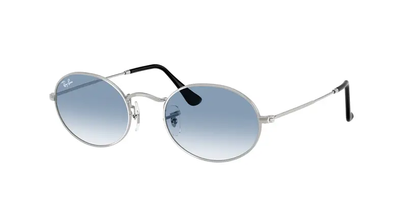 Ray - Ban Unisex RB3547 OVAL 003/3F Occhiali da sole Metallo Argento Blu Rotonda Normale Sfumato