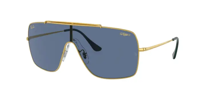 Uomo Ray - Ban RB3697 Wings II 924580 Occhiali da sole Metallo Oro Blu Squadrata