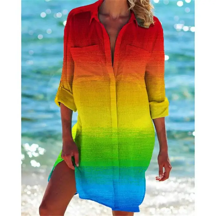 Copricostume a Camicia da Donna Bikini Cardigan Stampato Vacanza Spiaggia Sexy ed Elegante Abbigliamento da Spiaggia Ideale per Attività Estive in Piscina e al Mare 5XL