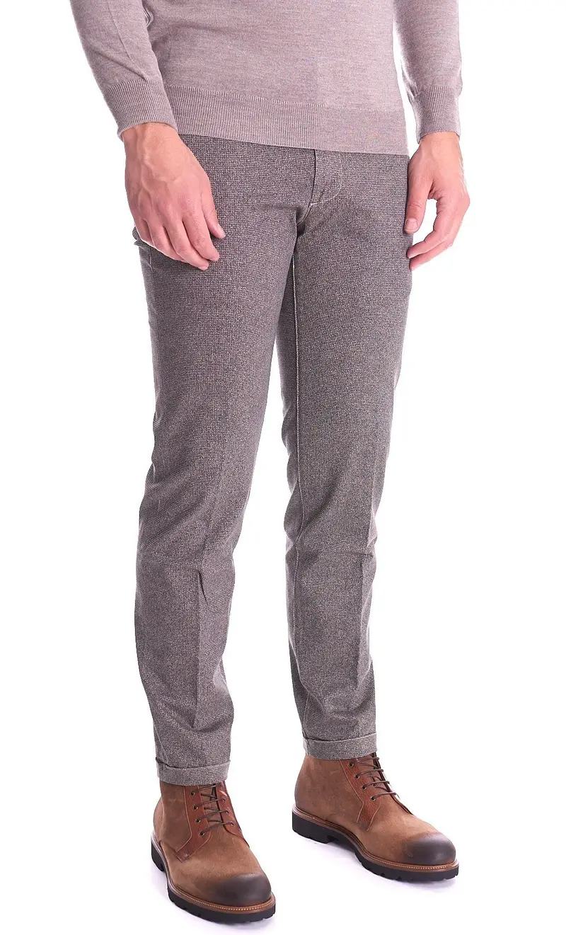 RE-HASH Pantalone a fantasia mucha con risvolto in tencel, colore beige