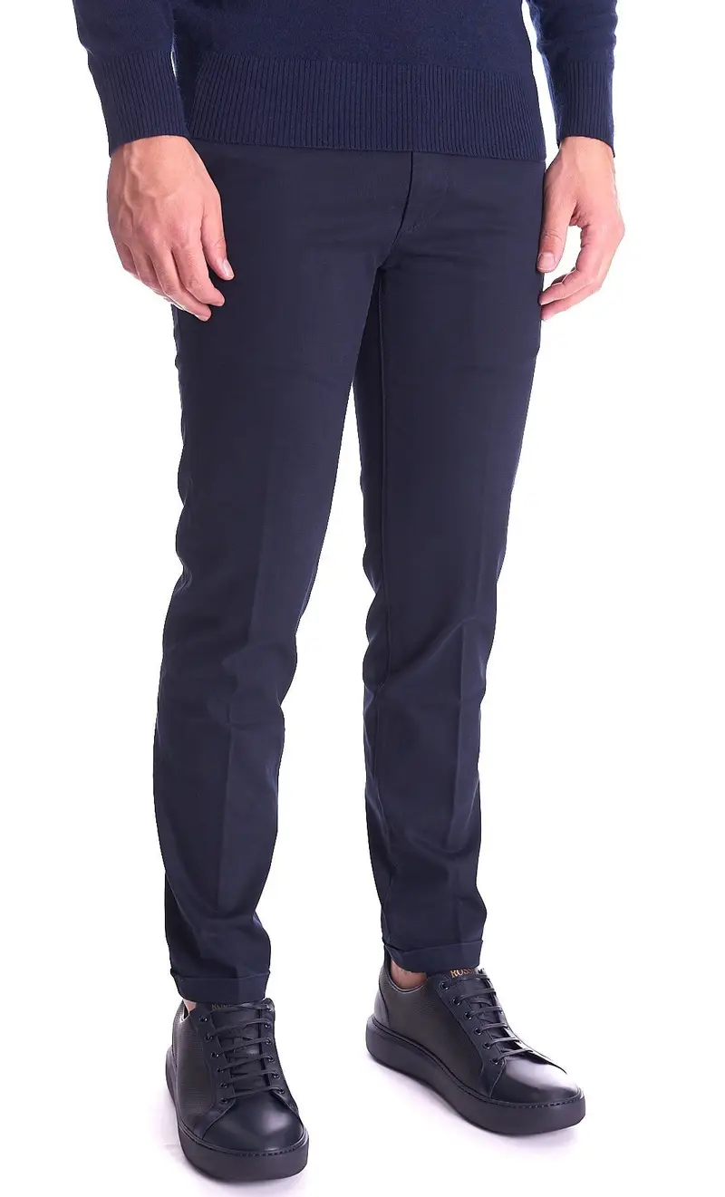 RE-HASH Pantalone a fantasia mucha con risvolto in tencel, colore blu