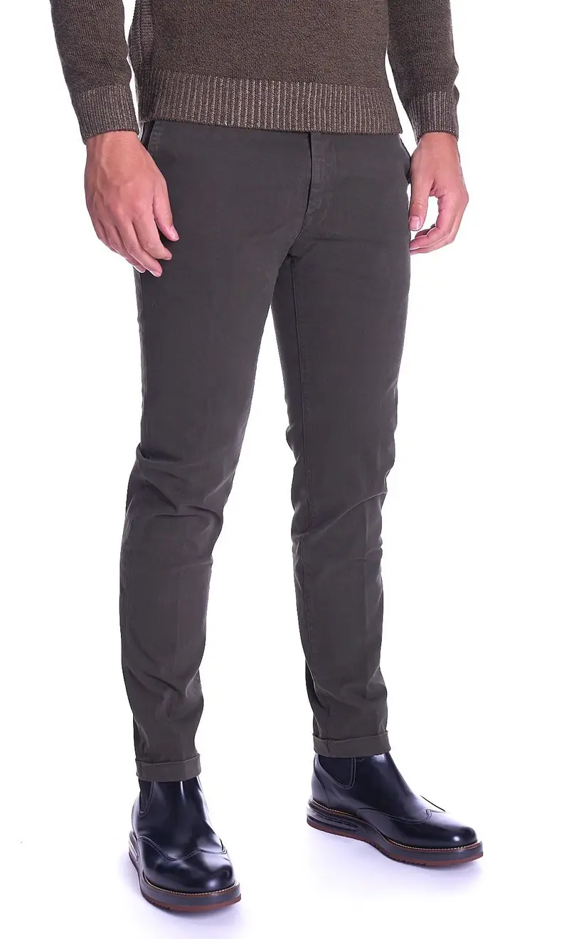 RE-HASH Pantalone mucha con risvolto microfantasia, colore verde