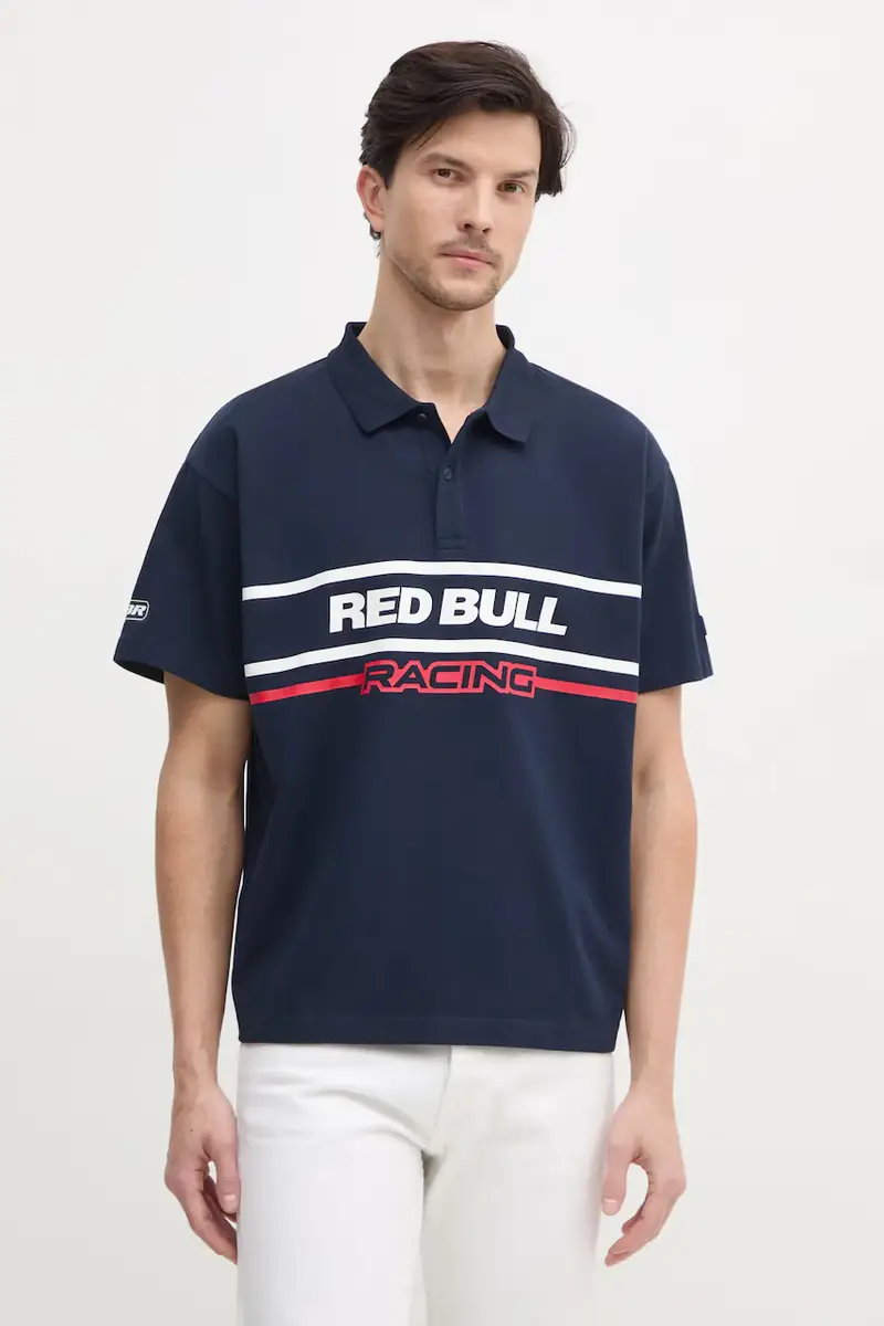 Red Bull Racing x Pepe Jeans polo in cotone MOTO PANEL POLO colore blu navy RM540017