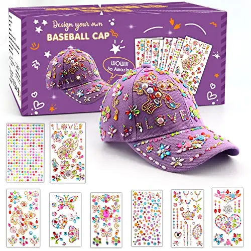 Xourspaty Regalo Bambina 4 5 6 7 8 9 10 11 Anni, Kit Cappellino da Baseball Fai Da Te Ragazze, Idee Regali Bambina Compleanno di