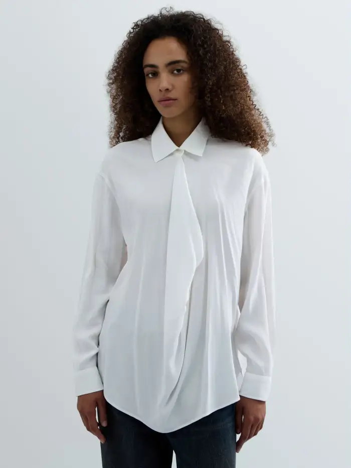 Blusa Morbida Con Drappeggio Blu Chiaro
