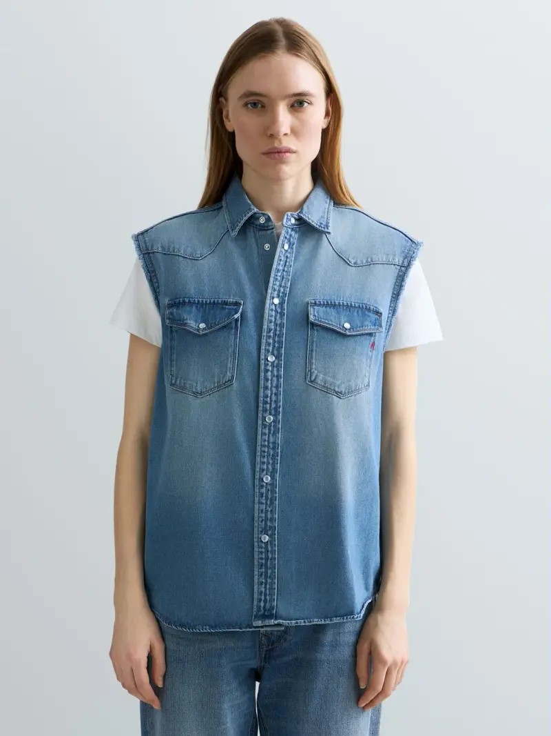 Replay Camicia Smanicata In Denim
