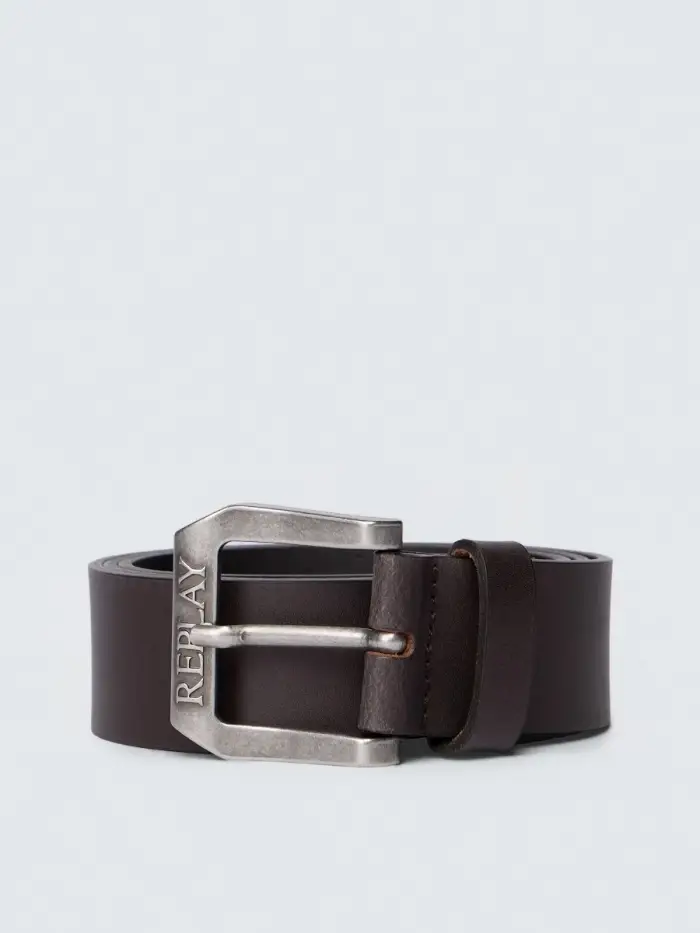 Replay Cintura In Pelle Con Fibbia Logata Grigio