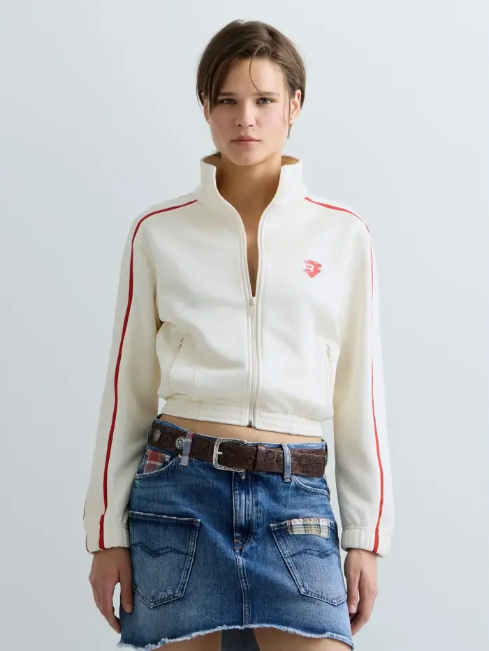 Felpa Cropped Con Zip In Misto Cotone Satinato Grigio