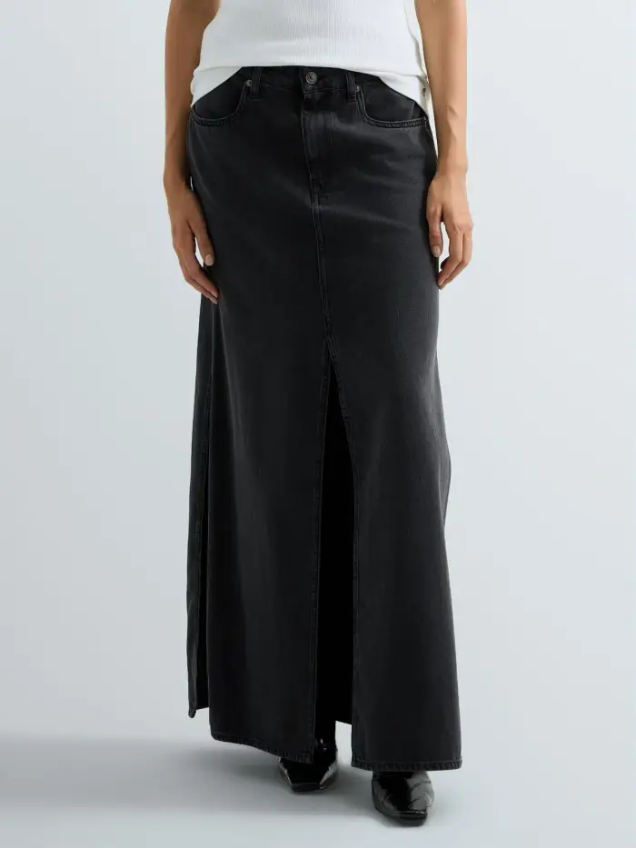 Gonna Lunga In Denim Con Spacchi Nero