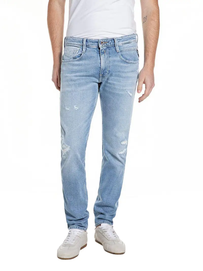 replay jeans slim anbass da uomo - denim