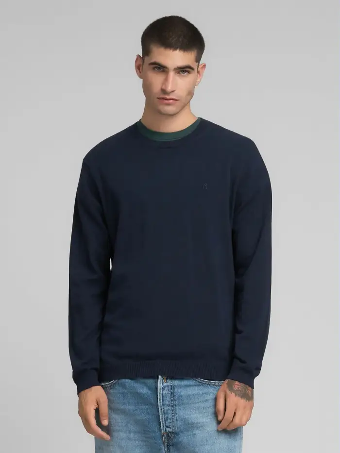 Replay Maglia Girocollo In Cotone Blu Scuro