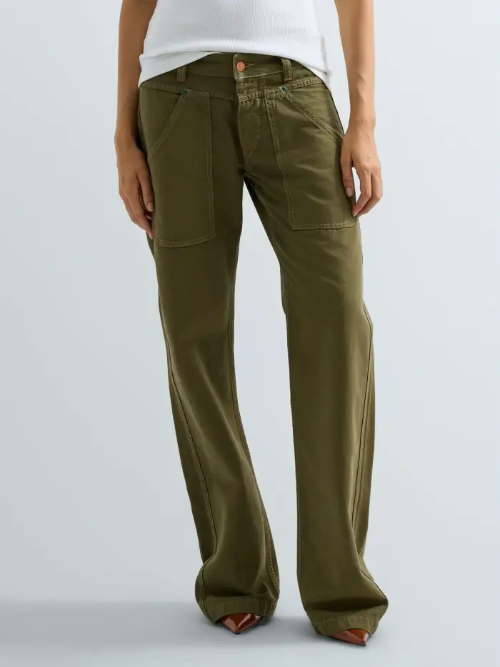 Pantaloni Boyfriend In Tela Di Cotone Verde