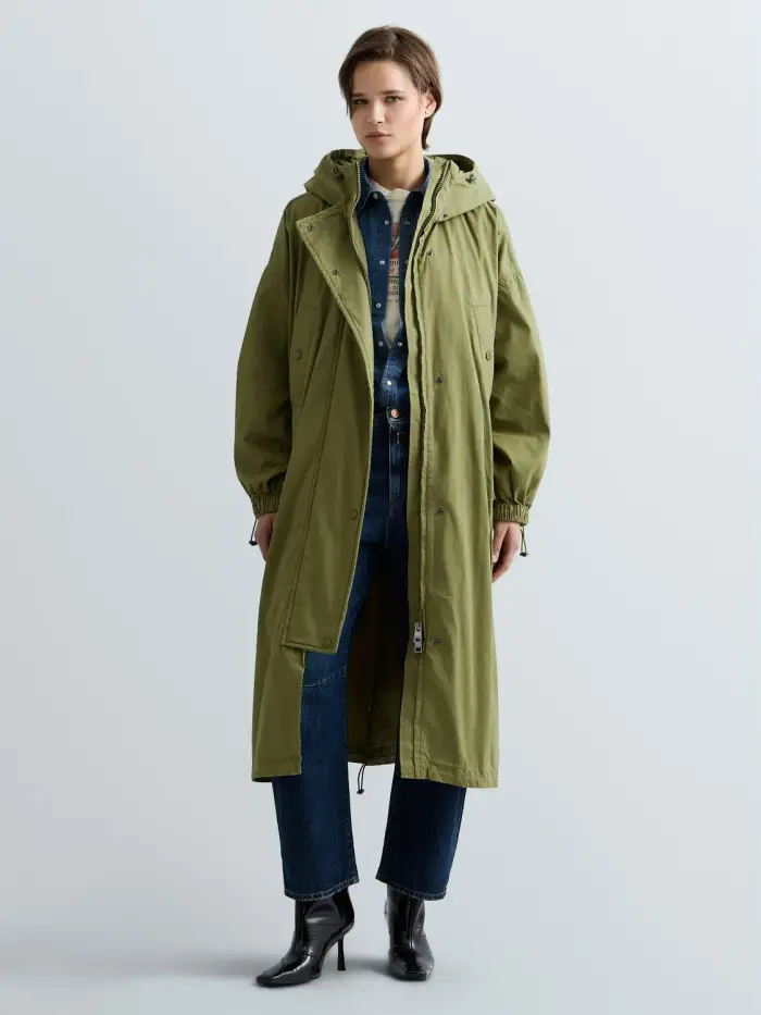 Parka In Misto Cotone Con Cappuccio Verde