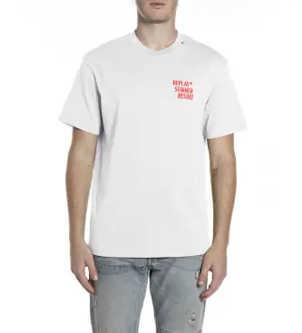 Replay per uomo M3378 000 23608P T-shirt bianca stampata, Bianco, Casual, Cotone, Manica corta