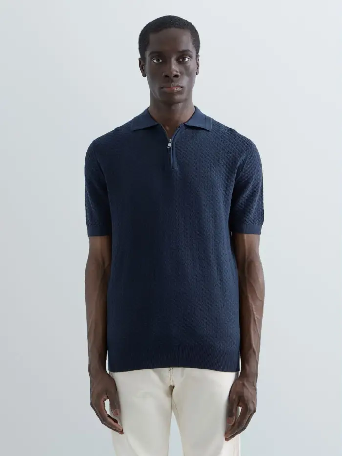 Replay Polo In Maglia Di Cotone Con Mezza Zip